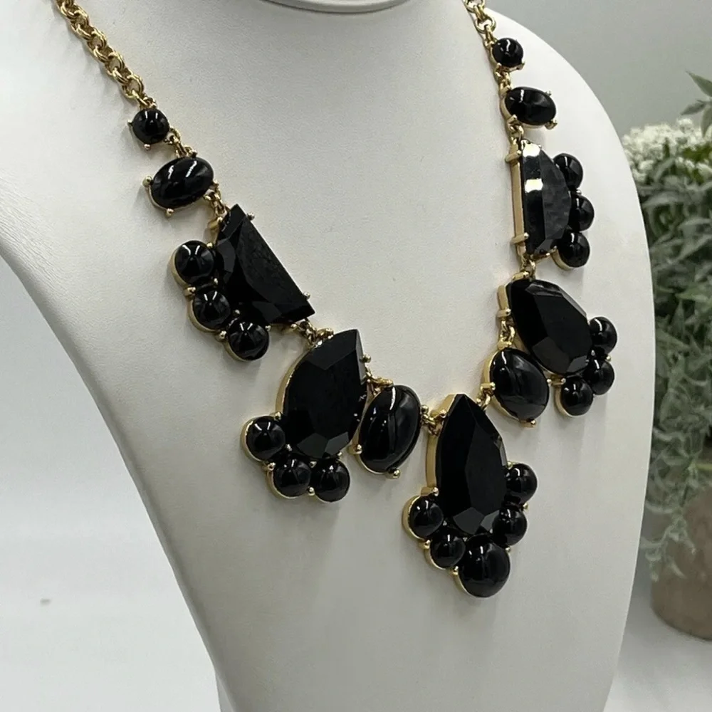 Kate Spade Day Tripper Black Faceted Rhinestones Gold Tone Statement Necklace‎